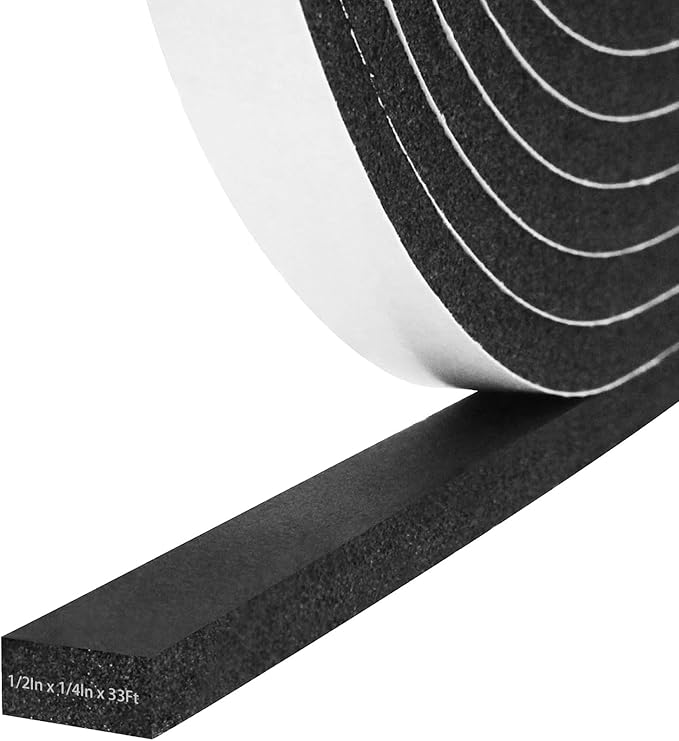 Storystore Foam Insulation Tape Self Adhesive, 1/2In x 1/4In x 33Ft Weather Stripping for Doors and Windows, Sound Proof Soundproofing Door Seal, Weatherstrip, Air Conditioning Seal Strip