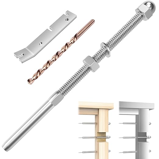 CKE 20 Pack Cable Railing Kit Hand Swage Threaded Stud Tensioner End Fitting Terminal for 1/8" Cable for 4x4 2x2 Wood/Metal Post Deck Stair Cable Railing Hardware Tensioner, T316 Stainless Steel CR06