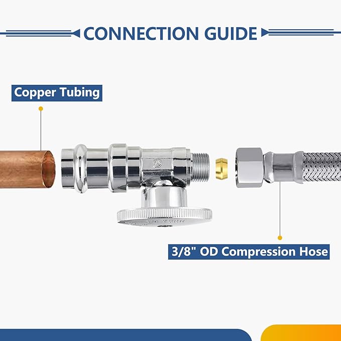 20-Pack GUOFIS Straight Stop Valve,1/2" Nominal Press Inlet x 3/8" OD Compression Outlet,1/4-Turn Shut-off Valve for Potable Water(Chrome Plated)(VALVE397-20Pack)