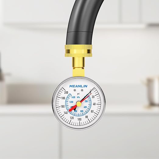 MEANLIN MEASURE 0~200Psi 3/4" Female Water Pressure Test Gauge, 2.5" FACE DIAL with Red Indicator Hands, Hydraulic Tester Suitable for Gardens, Water Pipes