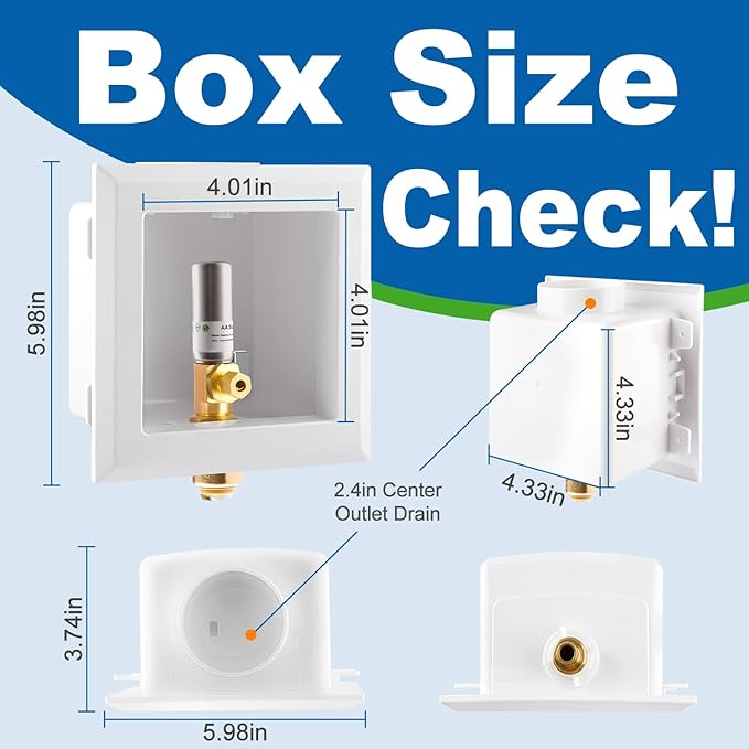 Ice Maker OutLet Box With Stainless Steel Water Hammer Arrestor,1/2 Inch Push-Fit Inlet x 1/4 Inch OD Compression Outlet,1/4 Turn Ball Vavle Outlet Box For Refrigerator,Water Dispenser