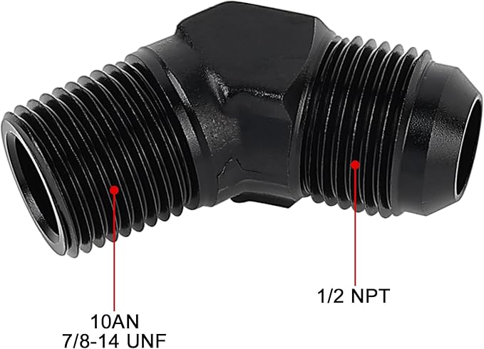 EVIL ENERGY 10AN Male Flare to 1/2" NPT Pipe 45 Degree Fitting Adapter Aluminum Black