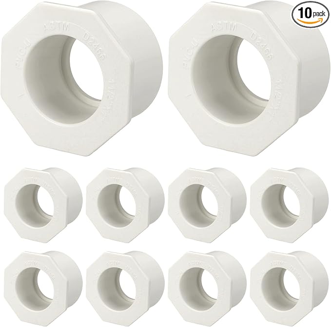 10Pcs 1 1/2" x 1" PVC Reducer Bushing Fitting, SCH40 (Socket x Socket) Furniture Grade PVC Pipe Fitting, Reducer Bush Adapter for Home Sewer Plumbing, Industrial, Pipe Connection