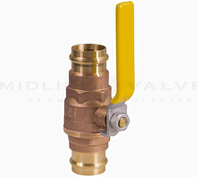Midline Valve 1 Inch Press Ball Valve with Double-O-Ring, Full Port Press Ball Valve with 1" Connections, Brass Finish