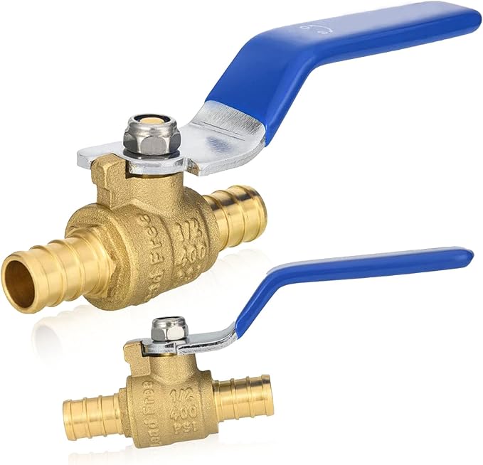 2-PCs HeSun PEX Ball Valves, 1/2-Inch Brass Crimp Pex Valve for Hot and Cold Water, 1/4 Turn Full Port Shut-off, ASTM F1807, Blue(VALVE009-2)