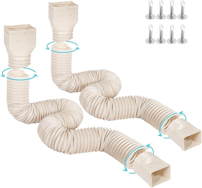 11.5ft Long Gutter Downspout Extensions Flexible, Drain Downspout Extender, Down Spout Drain Extender for Rainwater Drainage, Extendable from 2.6ft to 11.5ft(2Pack, Limestone)