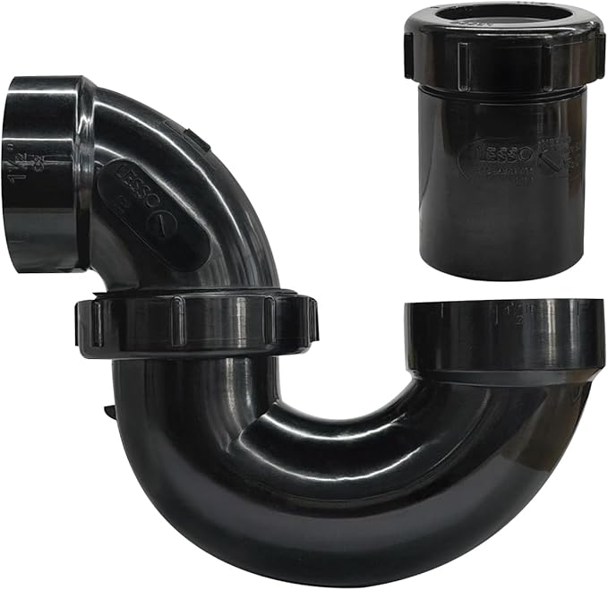 LESSO P Trap with Threaded Adapter Ring,1-1/2" Leak & Odor Proof Drain Kits for Bathroom/Kitchen/RV Sink Drain, ABS P Trap