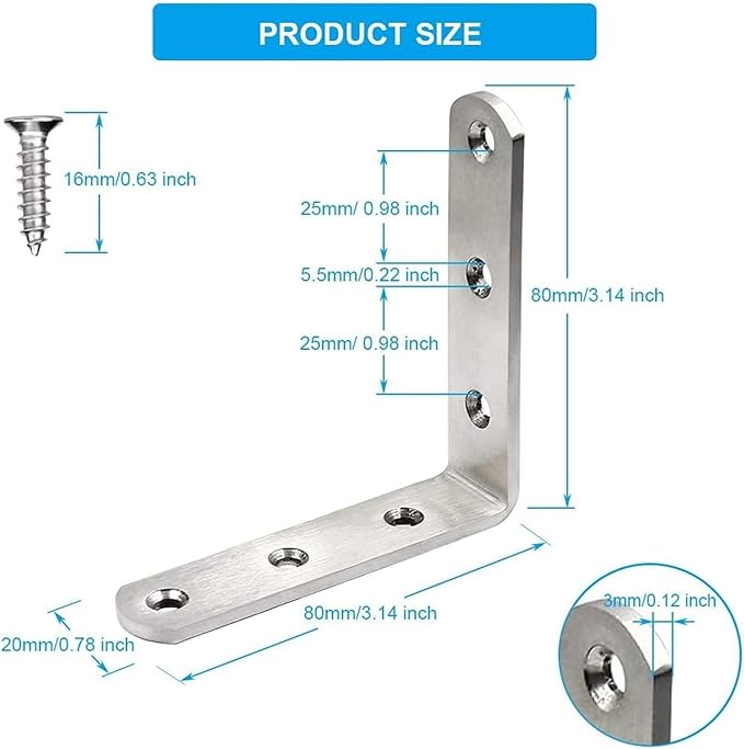 Heavy Duty Steel Angle Brackets, 6 PCS 3x3 Inch | Right Angle Joints for Woodworking & Metal Furniture, Includes Screws for Secure Installation on Shelves, Tables, and DIY Projects.