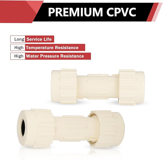 (Pack of 2) EFIELD 1/2"Compression Coupling,CPVC Fittings for Plumbing Installations and Repair (1/2"x1/2"COM),(CPVC048-2)