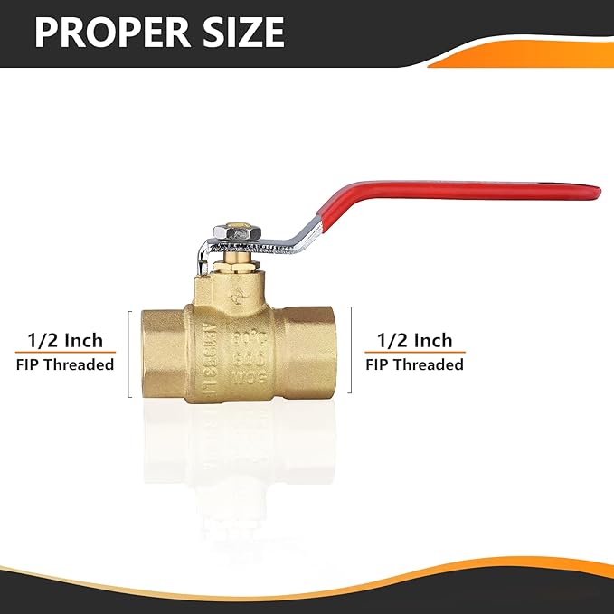 5-Pack HeSun 1/2 Inch FIP Threaded Ball Valve, Brass Full Port Shut-off Valve,1/2" Female NPT x 1/2" Female NPT, 600 WOG (Water, Oil and Gas),Red(VALVE034-5)