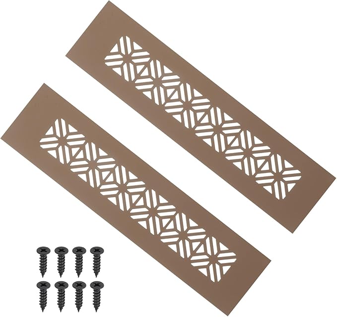 PATIKIL 8 x 2 Inch Door Air Vent Cover, 2 Pcs Heavy Duty Aluminum Grille Ventilation Cover Louvered with Mounting Screws for Cabinet Wardrobe Door, Brown