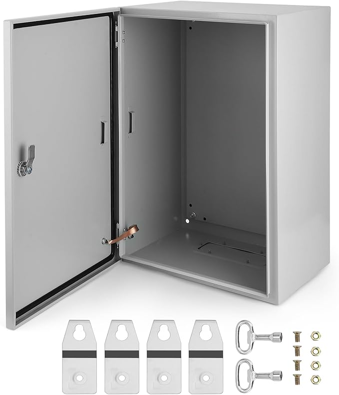 Electrical Box, 24 x 16 x 12'' NEMA 4X Steel Electrical Box, IP66 Waterproof & Dustproof, Outdoor/Indoor Electrical Junction Box, Lockable Junction Box