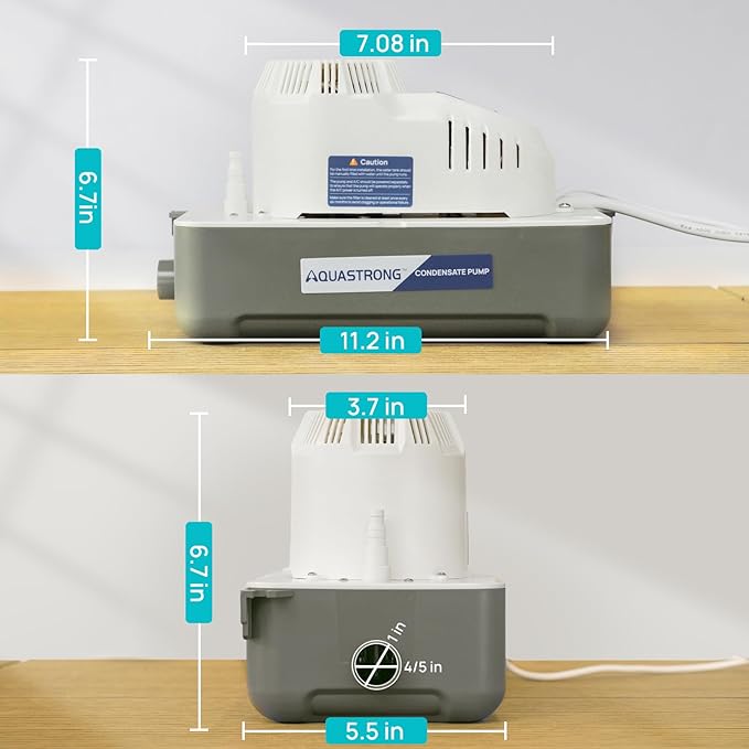 Aquastrong 115V 70 GPH HVAC Condensate Pump,Automatic Safety Switch,AC Condensate Removal for Air Conditioner, Furnace,Dehumidifier, 3.3' Power Cord