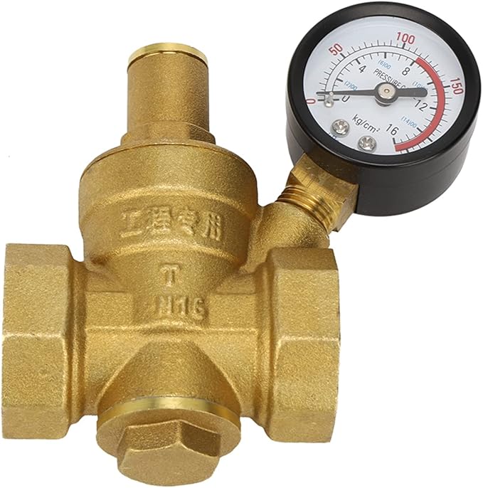 Pssopp DN25 Brass Pressure Regulator Valve with Adjustable Knob, Piston Structure for Water Pressure Reducing, 1.6Mpa Inlet Pressure