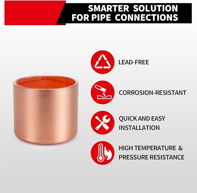 Plumbing Solder Copper Pipe End Cap - Plug, 50-Pcs 3/4 inch Heavy Duty Copper Tube Fitting with Sweat Solder Connection, NSF 61 Certified