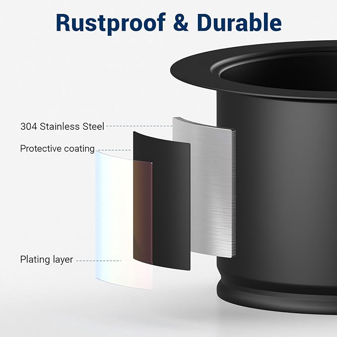 Kitchen Extended Garbage Disposal Flange Strainer Stainless Steel Flange Kit with Basket Strainer and Drain Stopper for 3 1/2 Inch Standard Sink Drain, Deep Sink Flange for Disposer, Black Brushed