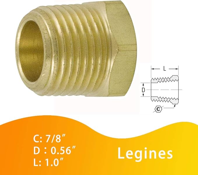 Legines NPT Bushing 1/2" Male x 1/4" Female Reducing Adapter Hex Head Pipe Fitting 1200psi (Pack of 5)