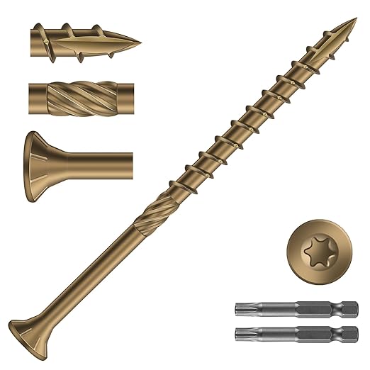 #9 x 3 Inch Deck Screws (158Pcs) 2lb. Carbon Steel, Yellow, Flat Head, Rust Resistant epoxy Coated, with T25 Star Bit