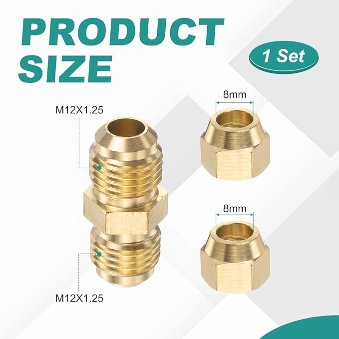 PATIKIL 8mm OD Copper Pipe Extension Joint Connectors,1Pcs Free Welding Copper Flare Fittings Pipe Coupling Adapter with Flare Nuts for AC Pipeline Connection