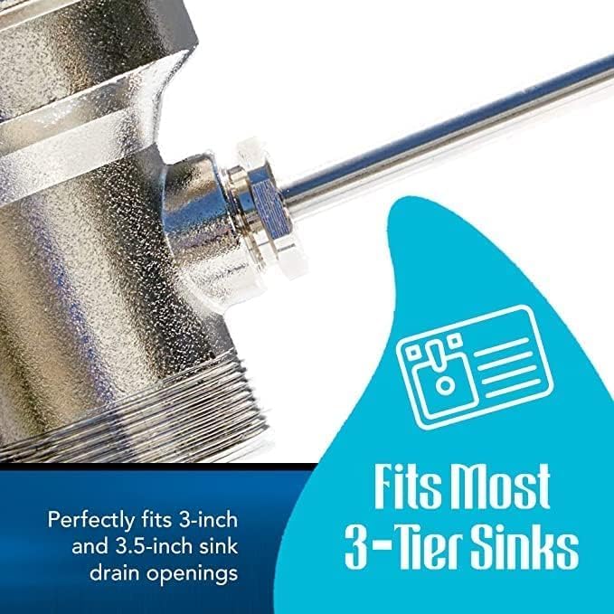 3-inch Sink Drain Waste Drain Valve with Lever Handle, Fits Commercial 3 Compartment Sink Style Drains, Controls Sink Drain Stopper - Handy Brass Reducer Included