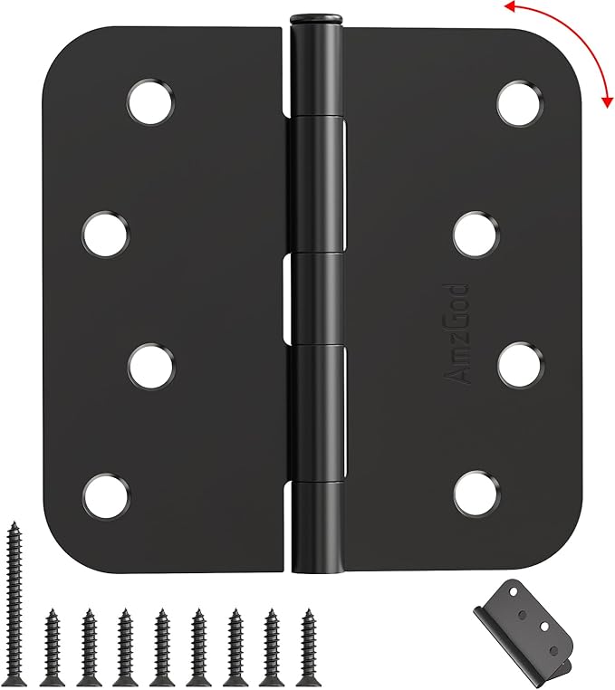 Black Door Hinges 4 Inch, 3 Pack Matte Black Heavy Duty Door Hinges with 5/8" Radius, 4" Interior and Exterior Front Door Hinge for Home, Gate, Furniture, Residential Use