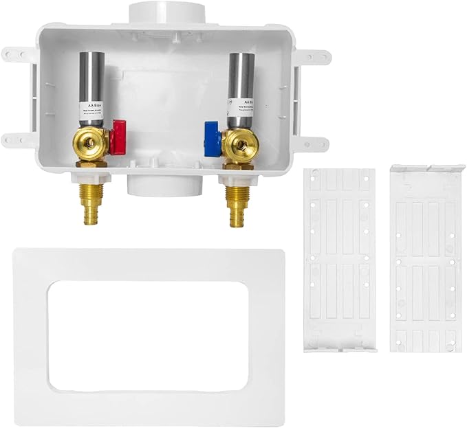 Washing Machine Outlet Box, Center Drain, 1/2 Inch Pex Crimp Inlet x 3/4 Inch MHT Outlet Connection, with Stainless Steel Water Hammer Arrestor (Pack of 50)