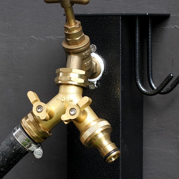Garden Hose Splitter,2 Way Connector Heavy Duty Brass, Garden Faucet,Splitter for Outdoor Faucet, Hose y Splitter, Hose Bib Splitter, Adapter with Comfortable Grip Shut Off Valves 2Pcs