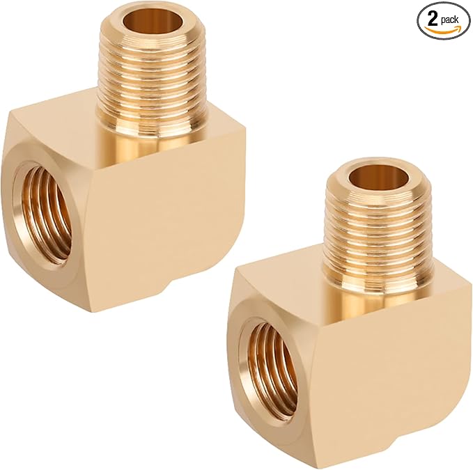 2pcs 1/8” Brass Fittings 90 Degree Barstock Street Elbow 1/8" NPT Male Pipe to 1/8" NPT Female Pipe Elbow Forged Brass Pipe Fittings