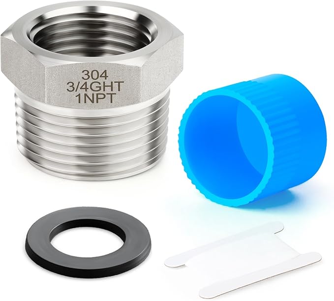 TAISHER 1PCS 304 Stainless Steel Garden Hose Adapter, Hex Bushing 3/4" GHT Female x 1" NPT Male Garden Hose Connector