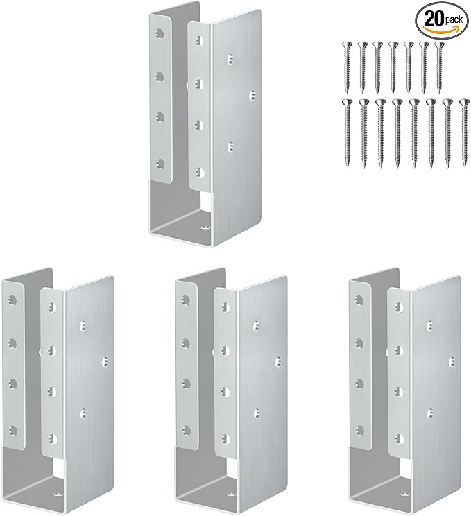 Concealed Stainless Steel Joist Hangers, (10-30PCS), 2"x6", 4"x6", 4"x8" with Screws, Outdoor Trim Concealed Flanges, for Beam,Swing, Handrail,Fence (4 Pack, 2"×6")