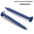 100Pcs 1/4 x 2-3/4 Inch Concrete Screws Anchor with Drill Bit, Blue Flat Head Masonry Brick Stucco Cement Block Screws, Diamond Point