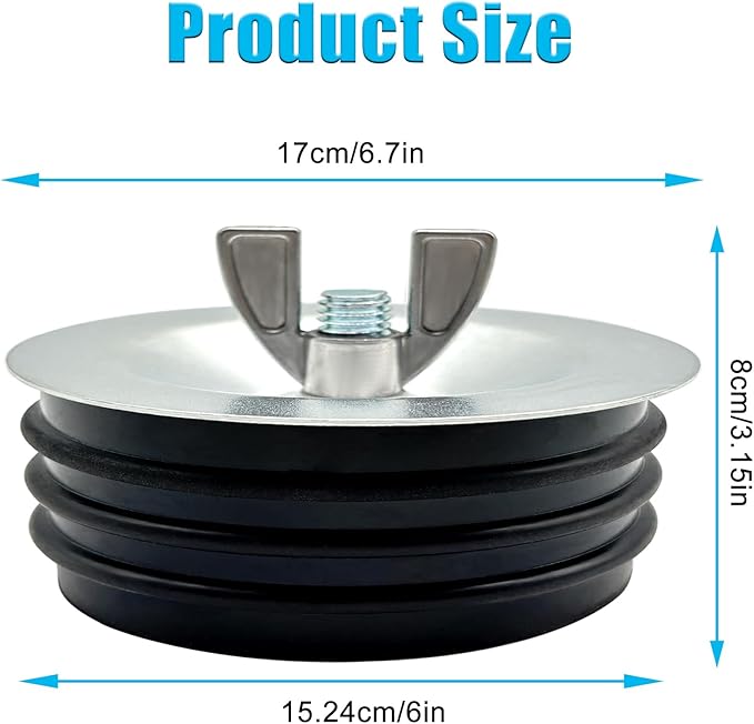 Steel Mechanical Test Plug, Sturdy Sewer Cleanout Cap with Galvanized Screw and Wing Nut Fit for Most Pipe Sink Pool,Black (6 Inch)