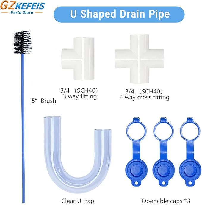 3/4 Inch PVC Condensate Trap ez trap hvac p trap with Cleaning Brush U Shaped Drain Pipe for HVAC Systems,，Effectively Drains Condensate 1PC