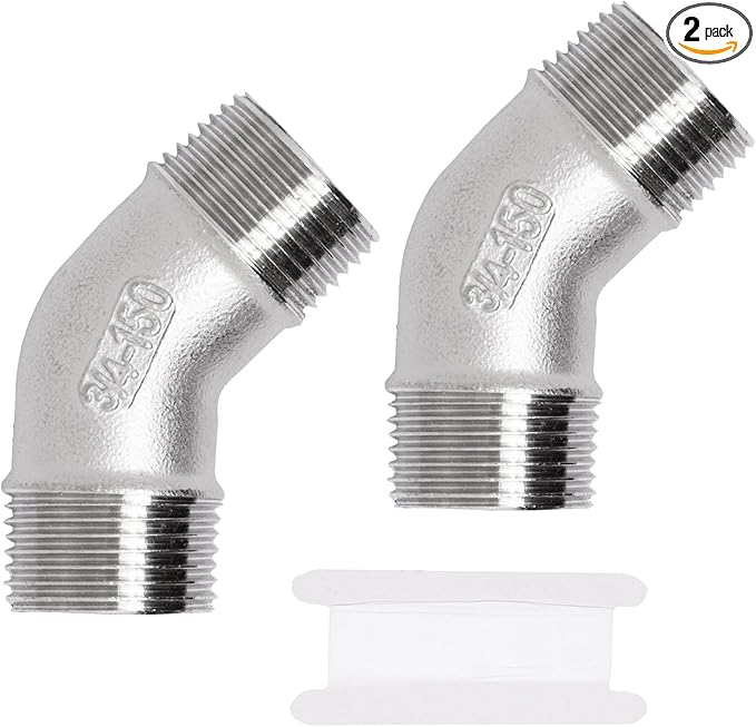 2PCS 304 Stainless Steel 45 Degree Elbow, 3/4" NPT Male Pipe to 3/4" NPT Male Coupler, Heavy Duty Forged Street Elbow Adapter Pipe Fittings, Class 150
