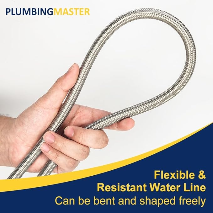 25ft Ice Maker Water Line Stainless Steel Braided – Flexible Refrigerator Water Supply Tube with 1/4" Quick Connect Fitting, Universal Fit