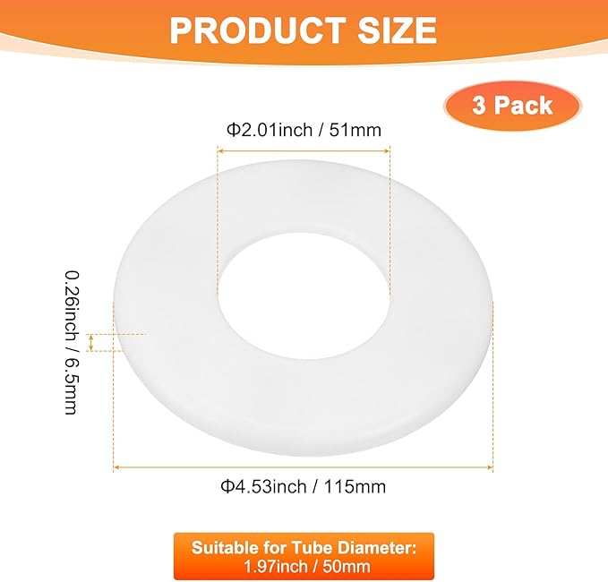 3-Pack Wall Split Flange, ABS Round Self-Adhesive Escutcheon Plate Cover Buckle for 50mm/1.97 in Dia Pipe Accessories/Floor/Ceiling, Plumbing Cover Plates [White,6.5mm/0.26in H]