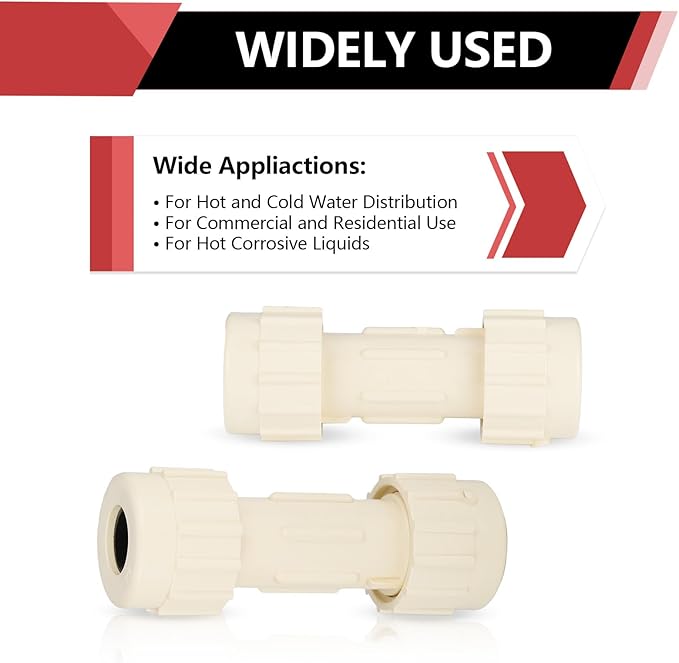 (Pack of 2) EFIELD 1/2"Compression Coupling,CPVC Fittings for Plumbing Installations and Repair (1/2"x1/2"COM),(CPVC048-2)