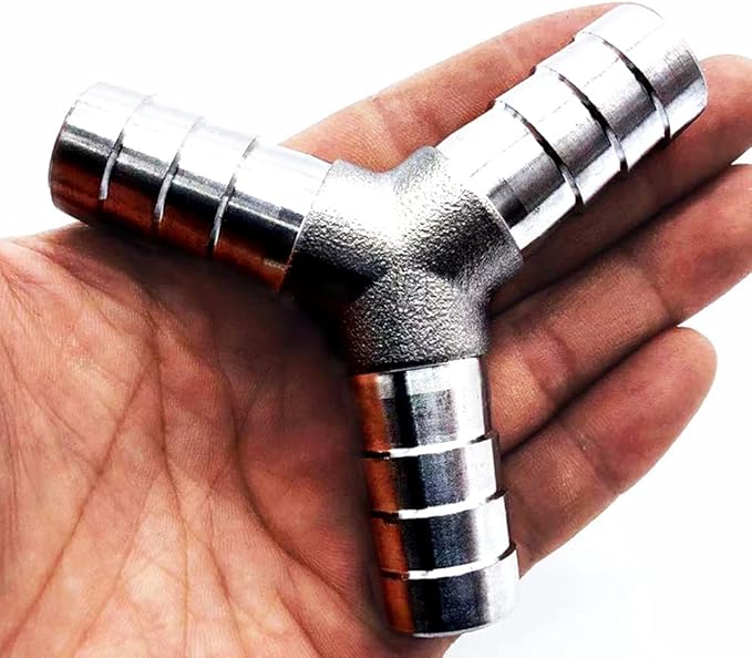 5/16" Hose Barb Fitting Equal Barbed Y Shaped 3 Way Wye Stainless Steel Tubing Joint Splicer Mender Adapter Union for Tubing Pipe Household Fuel Gas Liquid Air (2 Pcs with 6pcs Hose Clamps)
