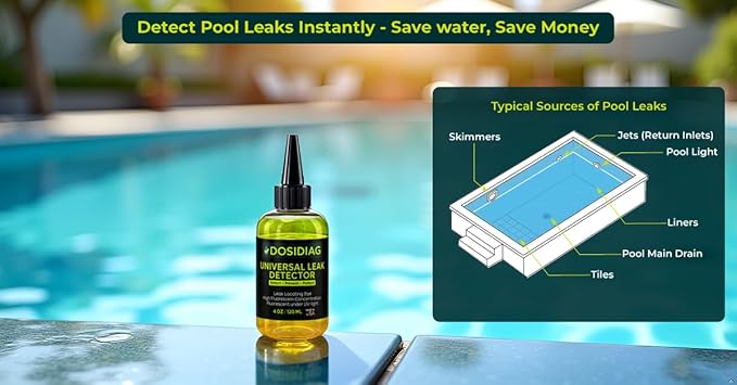 Universal Leak Detector – Tracer Dye for Pool, Spa, Plumbing, Roof, Car – High Visibility – Fast Detection - 100% UV Compatible