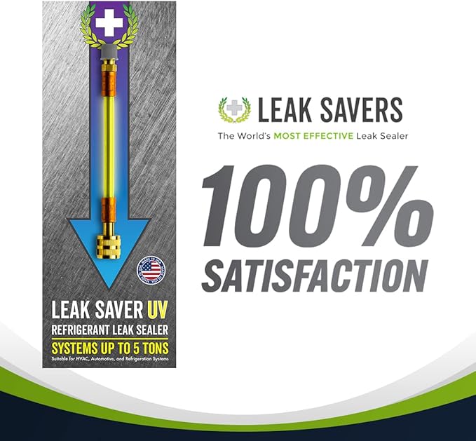 Leak Saver Direct Inject UV - Refrigerant Leak Sealer with Added UV Dye to Detect Large Leaks - for AC, Refrigeration, and Automotive Systems Up to 5 Tons - Compatible with All Refrigerants - 6 Packs