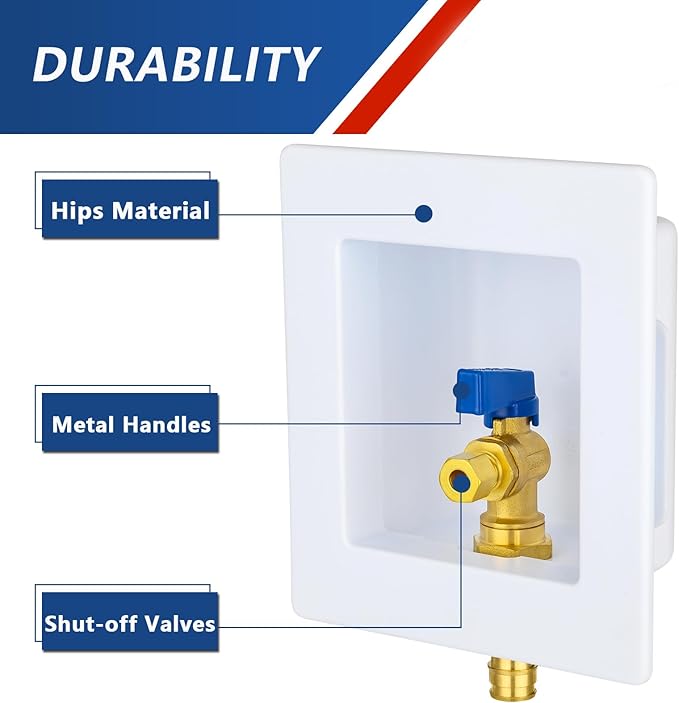 Ice Maker Outlet Box,1/2 Inch PEX-A F1960 Expansion Inlet and 1/4 Inch OD Compression Outlet Connection, Icemaker Box with Installed 1/4-Turn Ball Valve