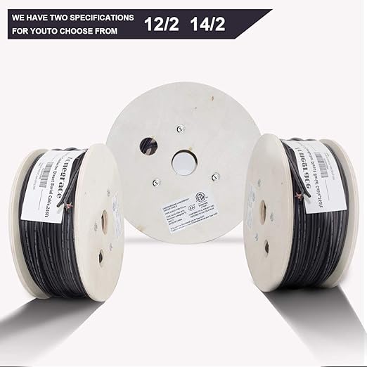 Zonegrace 12AWG 2-Conductor 12/2 Direct Burial Wire for Low Voltage Landscape Lighting, 265ft