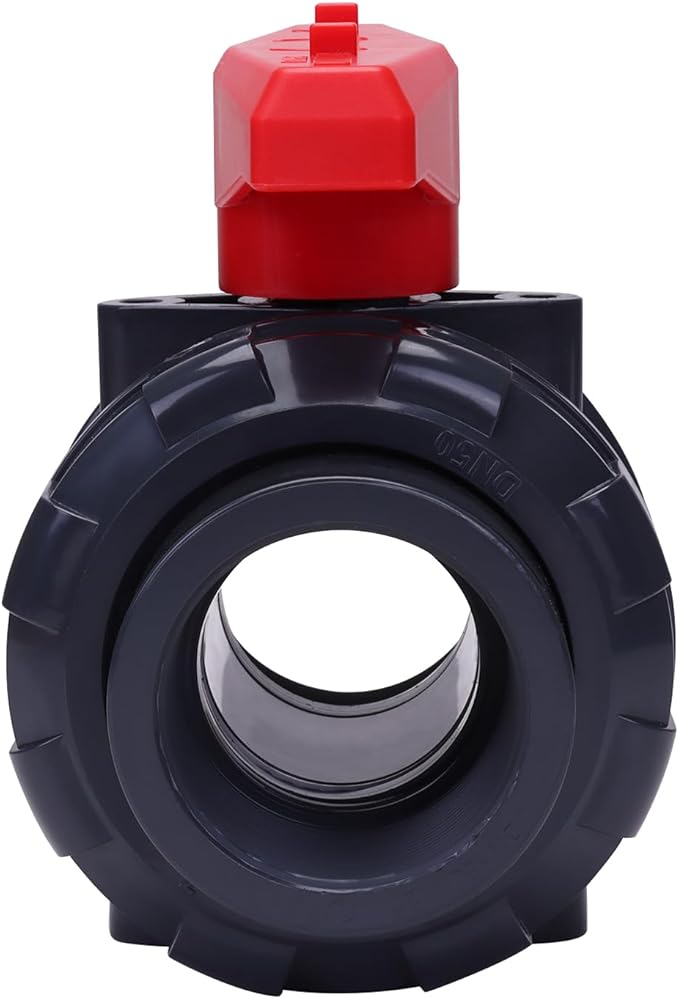 DERNORD PVC True Union Ball Valve NPT Threaded with Full Port, EPDM O-Rings, and Reversible PTFE Seats, Rated at 200 PSI (2 Inch NPT Threaded)