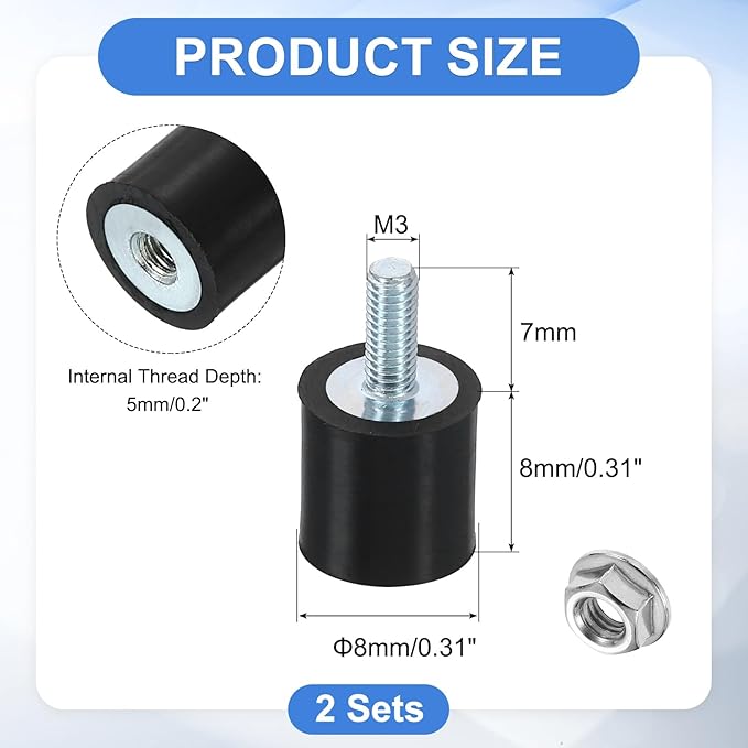 uxcell M3 Rubber Mounts, 2Pcs 10x10mm(DxH) Rubber Cylindrical Anti Vibration Isolator Shock Absorber with Lock Nut for Car Bobbin Generator Air Compressors