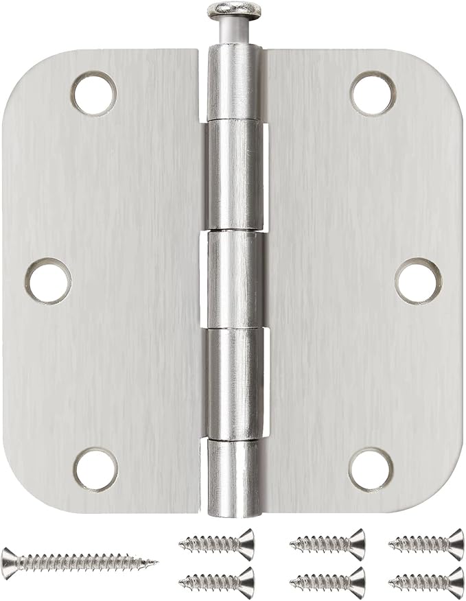 Interior Door Hinges Brushed Nickel 3 Pack Rounded Bedroom Door Hinge Satin Nickel 3.5 x 3.5 inch,5/8 Radius 3 ½"x 3 ½" Silver 3 1/2 Inch Door Hinges for RV Trailer Residential Hinges for Wood,Doors