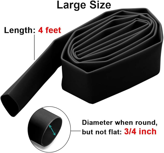 3/4 inch (Diameter) 3:1 Dual Wall Adhesive Heat Shrink Tubing, Large Glue Lined Marine Cable Sleeve Tube, Premium Wire Wrap Protector for DIY by MILAPEAK (4 Feet, Black)