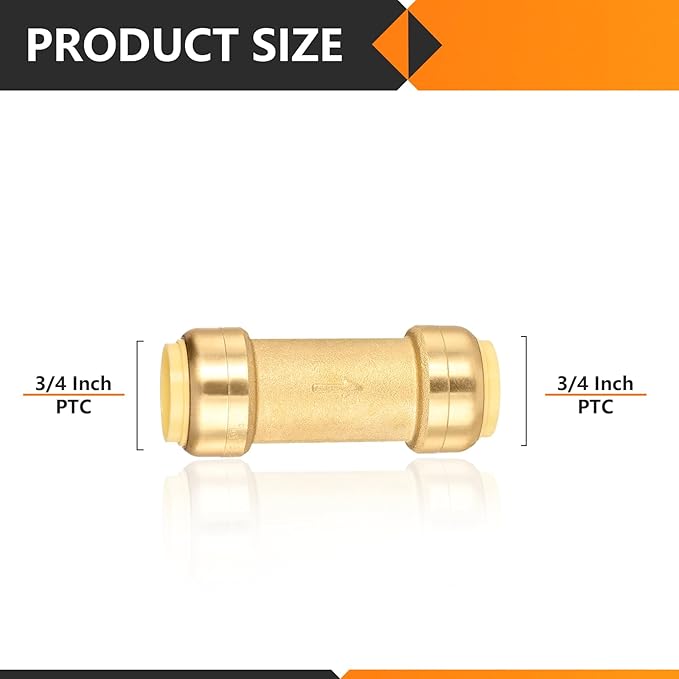 50-Pack HeSun Pushfit Check Valve, 3/4-Inch Push to Connect Plumbing Fittings with Disconnect Clip, Brass Push-fit Fittings for PEX, Copper, CPVC, PE-RT Pipes(PF-VALVE063-50)
