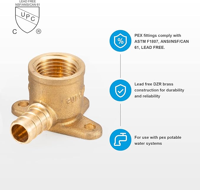 WMAXPFIT(6 Pack) 1/2 Inch Drop-Ear Elbow F1807, 1/2 Inch PEX x Female NPT Thread LF Brass crimp fitting for PEX-b pipe