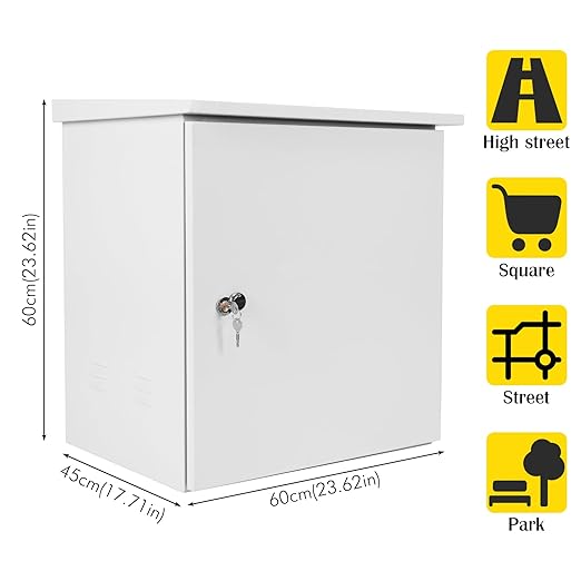 Electrical Junction Box Metal Enclosure Cold-Rolled Steel Plate Network Enclosure Exterior Box Wall/Pole Mounted for Electrical Services and Battery Accessories