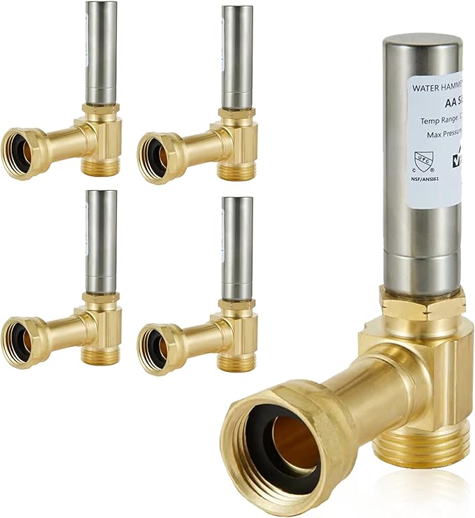 Water Hammer Arrestor,3/4 Inch Swivel FHT x 3/4 Inch MHT Stainless Steel Water Arrestor for Washing Machine Connection(5PACK,Angle Stainless Steel Arrestor)(HAMMER018-5Pack)
